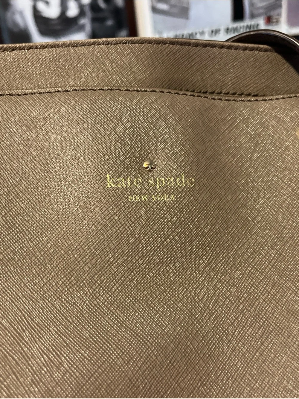 Kate Spade metallic champagne tote with gold logo